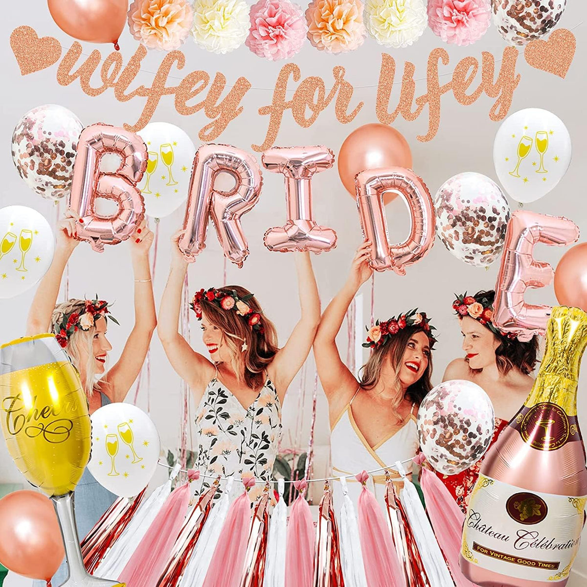 Rose Gold Bachelorette Party Decorations Bridal Shower Decoration Kit with Wifey for Lifey