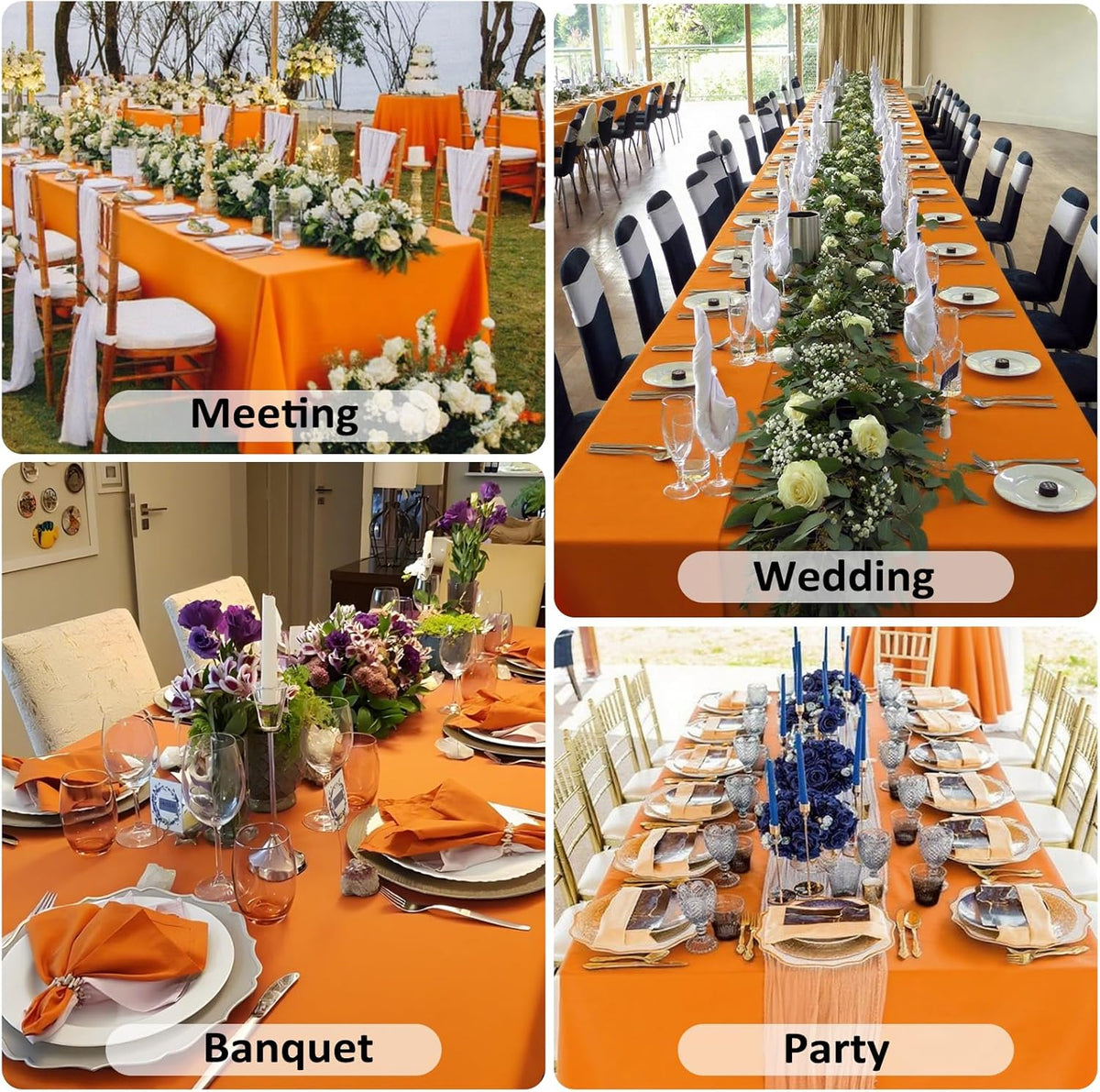 8 Pack Orange Tablecloth 60 x 126 Inch Rectangular Tablecloths for 8 Foot Rectangle Tables, Wrinkle