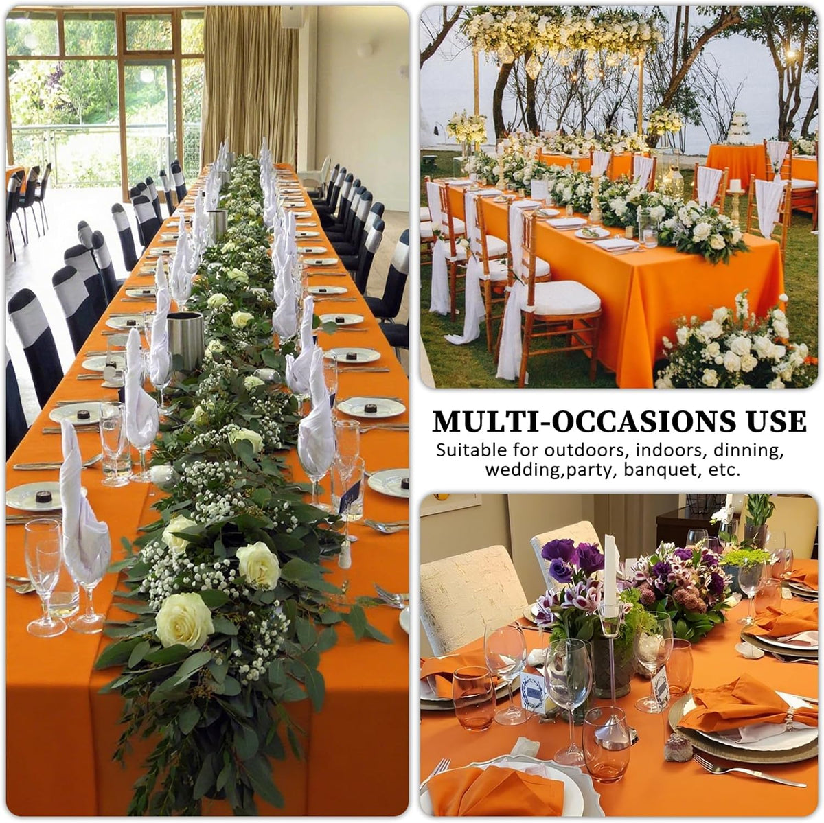 8 Pack Orange Tablecloth 60 x 102 Inch Rectangular Tablecloths for 6 Foot Rectangle Tables, Wrinkle