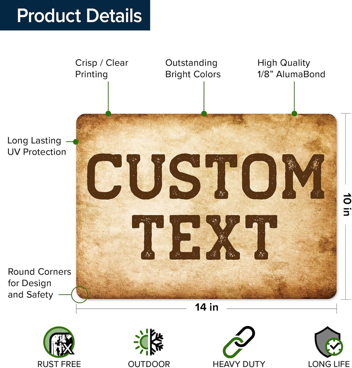 Custom Sign, Custom Street Sign, 11 Font Colors, 13 Font Styles, 4 Hole Options, 22 Sizes, 10x14