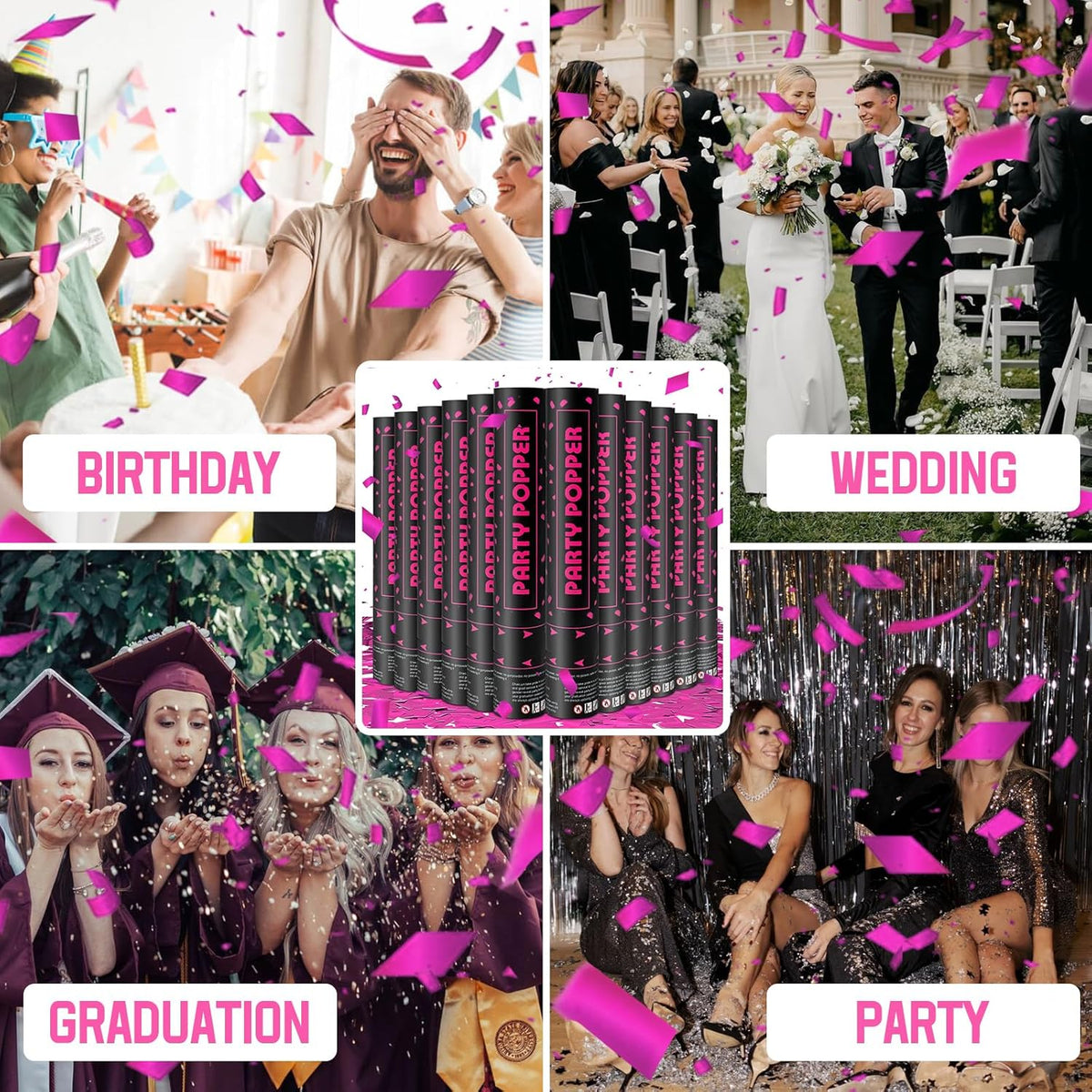 Party Poppers Confetti Cannon 12 Pack Royal Pink Confetti Popper Cannons 12Inch Mylar Shooters Foil