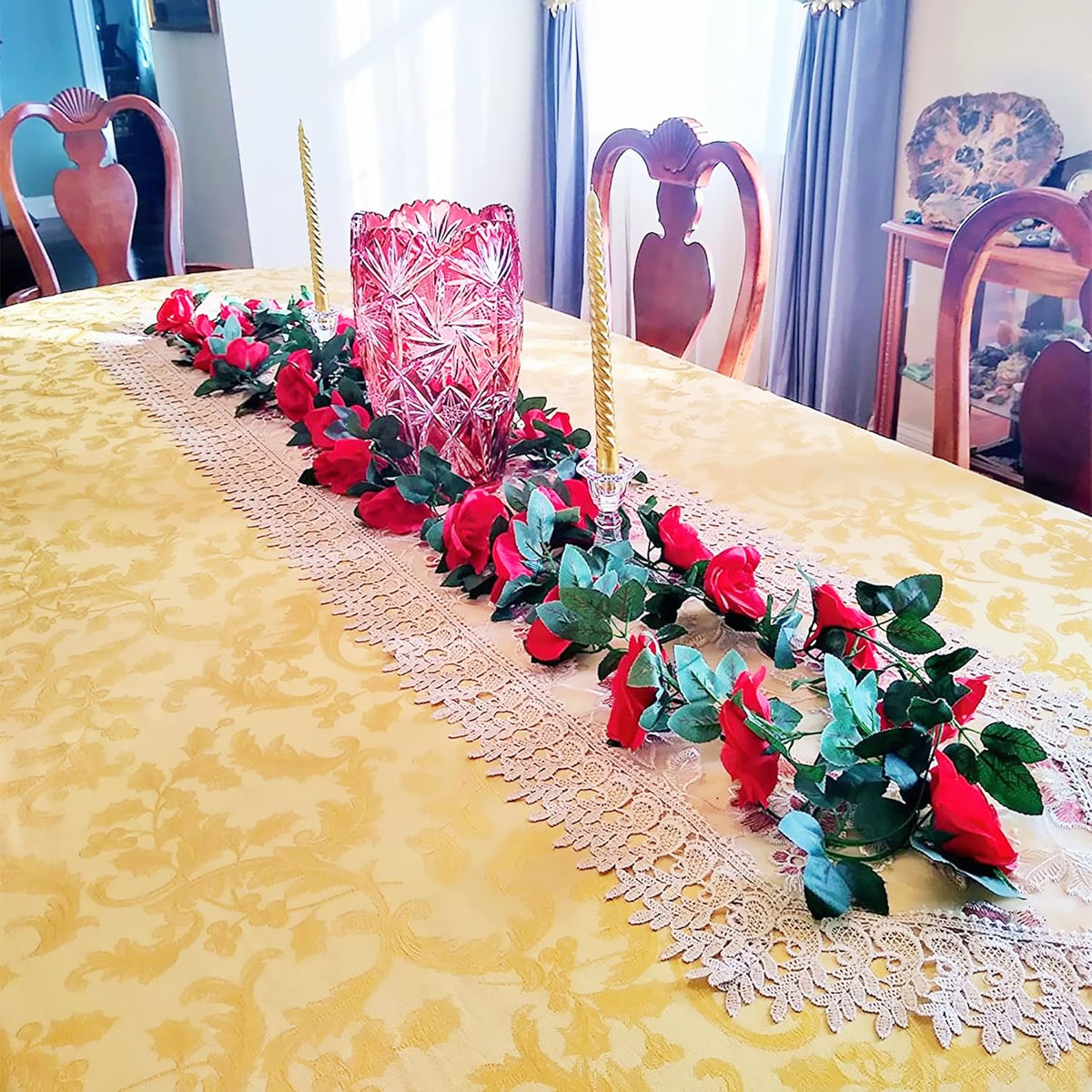 UKELER 2 Pack 14FT Artificial Rose Vines Red Flower Garland Artificial Rose Flowers with Green