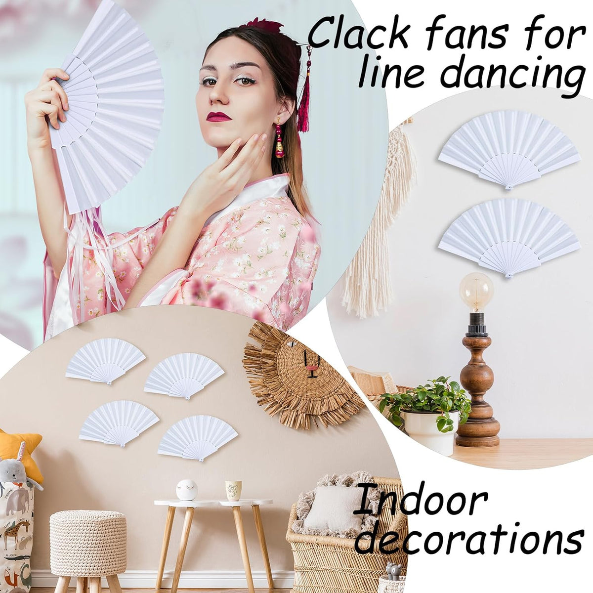 Wenqik 80 Pcs Wedding Folding Hand Fans Bulk Silk Fabric Chinese Handheld Foldable Clack Fans with