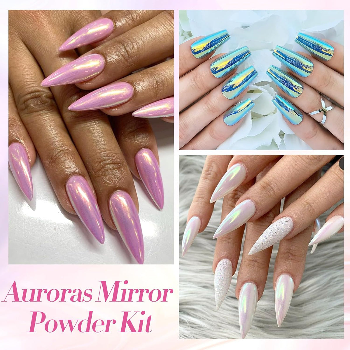 Born Pretty Chrome Nail Powder Metallic Mirror Effect Pigment Iridescent Mermaid Pearl Auroras Nail