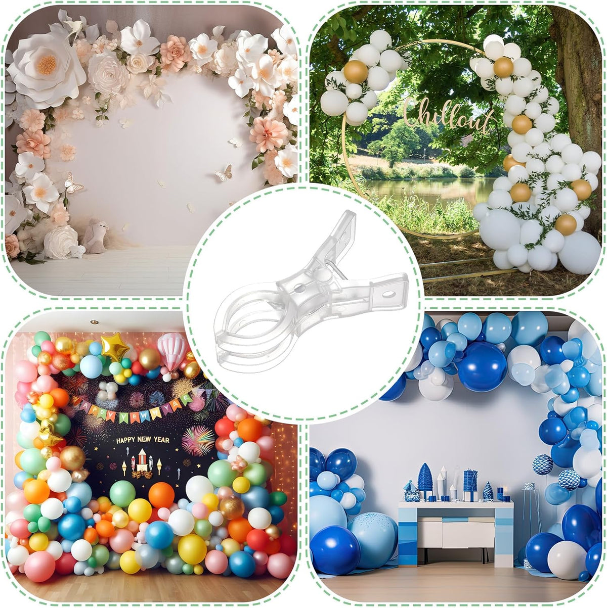 LemonRoad 20 Pack Large Balloon Arch Clips Plastic Transparent Backdrop Spring Clamps 3.5 Inch
