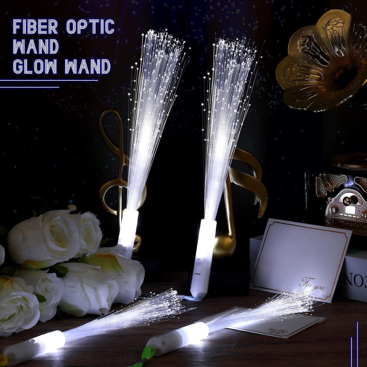 100 Pcs White Fiber Optic Wands Bulk Wedding Sparklers Party Favors LED Light Glow Sticks with 3