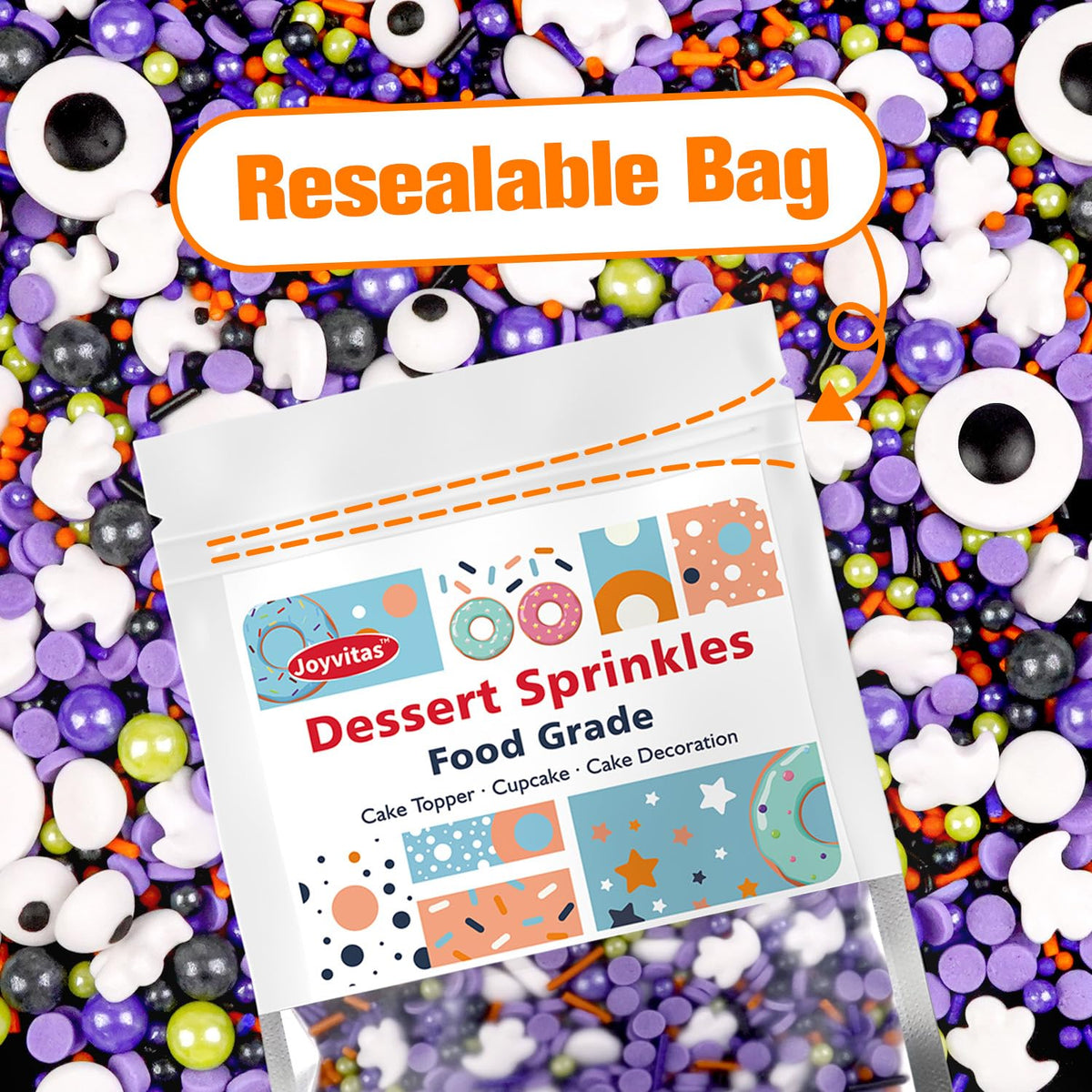 Halloween Sprinkles for Cake Decorating, Edible Candy Eyeballs, Pearl Sugar Sprinkles Mix