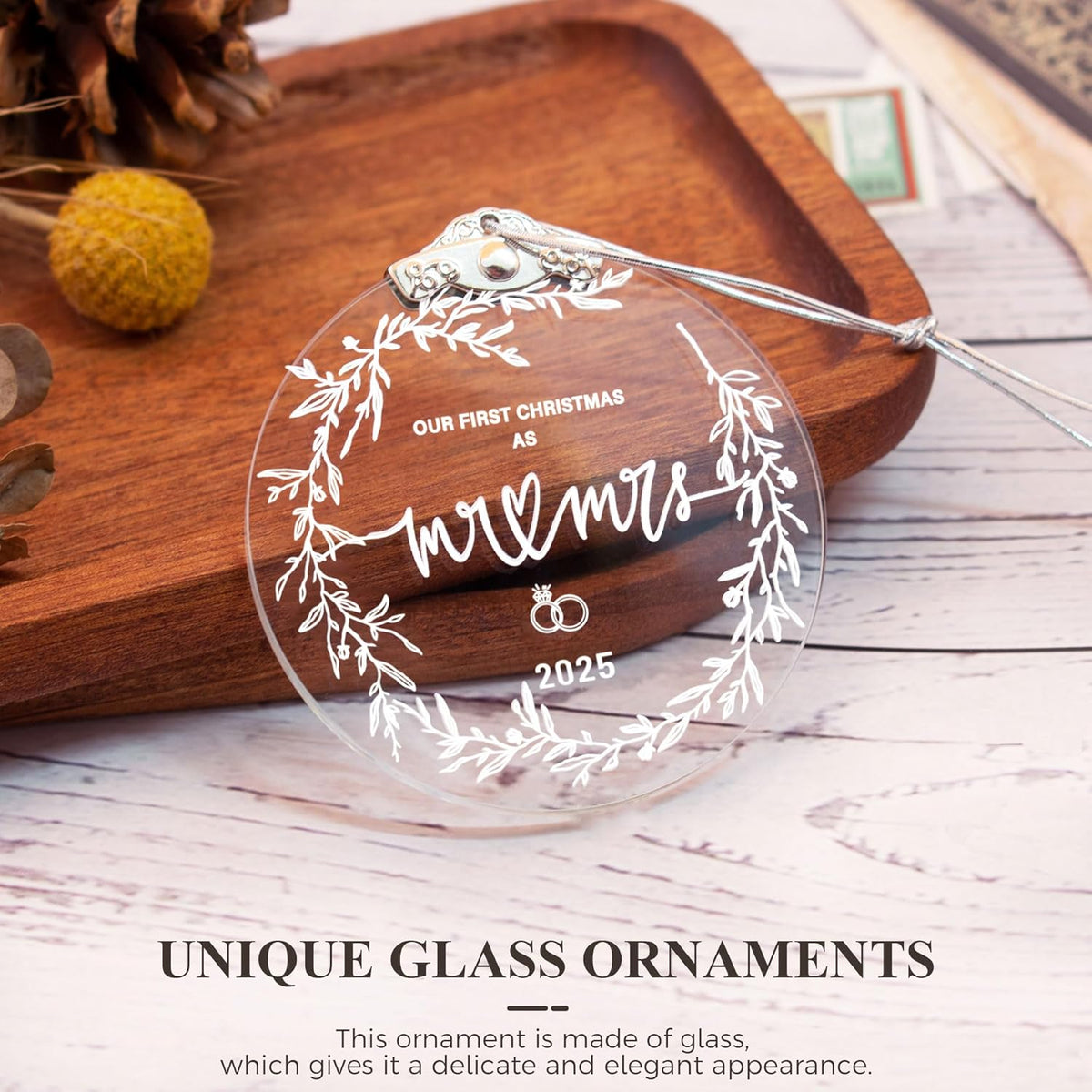 First Christmas Married Ornament 2025, Wedding Bridal Shower Gifts for Bride, Crystal 1st Christmas