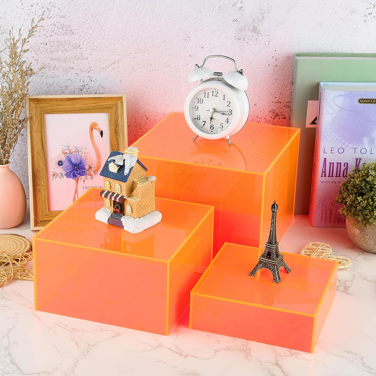 Orange Buffet Risers 3Pcs Acrylic Boxes Display Risers for Buffet Table Parties Weddings Catering
