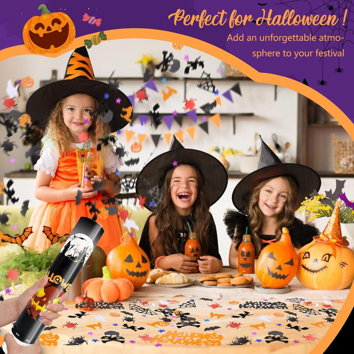 4 Pack Halloween Confetti Poppers, 12 Inch Confetti Cannon Party Poppers Shooters for Birthday