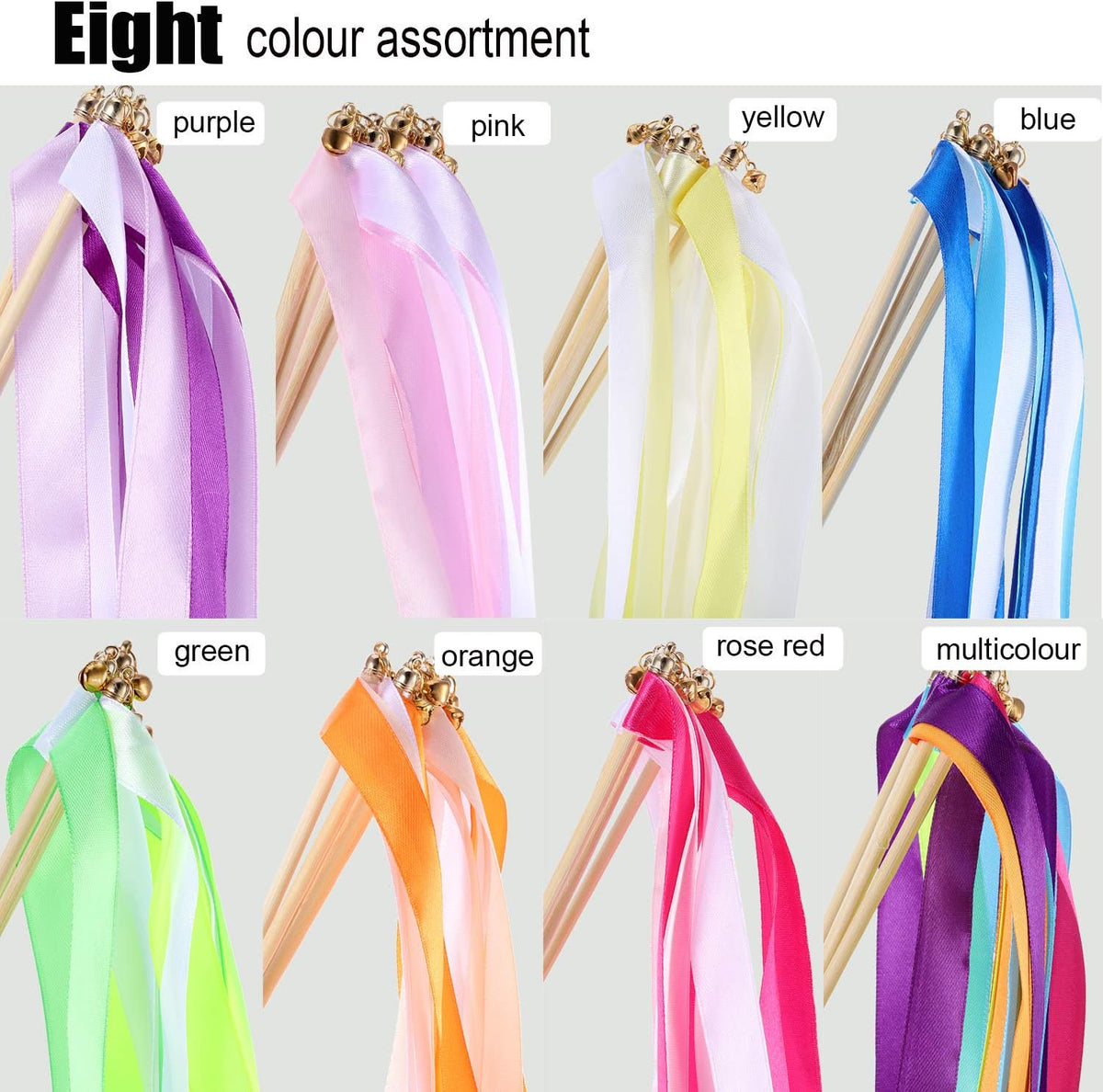 Boao 40 Pieces Mixed Color Ribbon Sticks with Bell, Ribbon Sticks for Stick Party, Streamers for