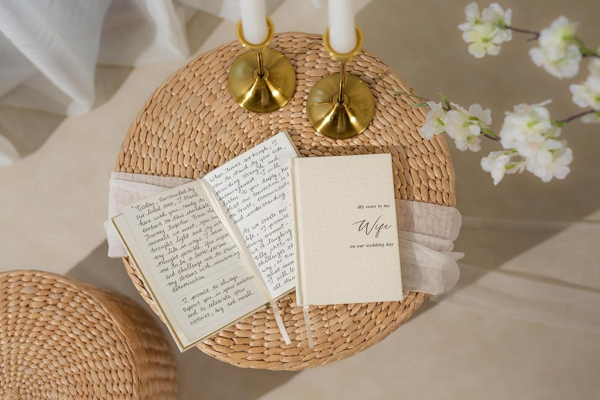 Hard Cover Vow Books (Set of 2) - My Vows to My Husband/Wife Minimalist Pocket Sized Black Embossed