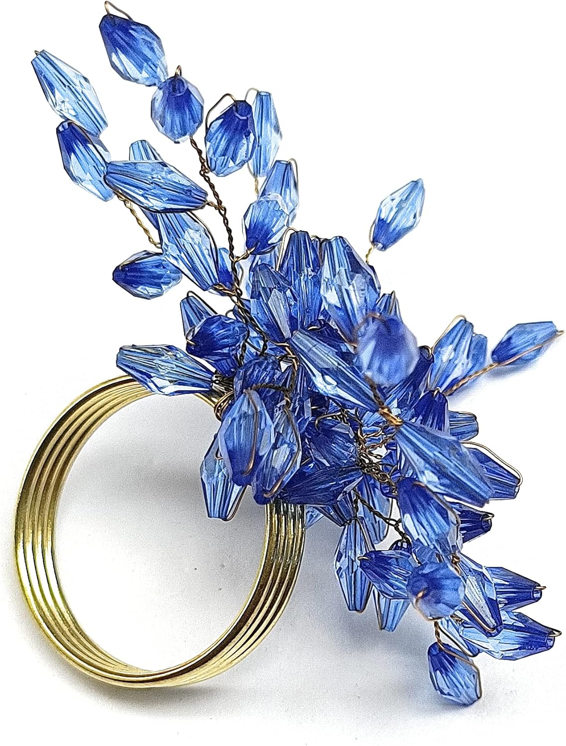 Napkin Rings Set of 6 for Dining Table Decoration Parties Everyday Metal Napkin Holder Leaf Blue