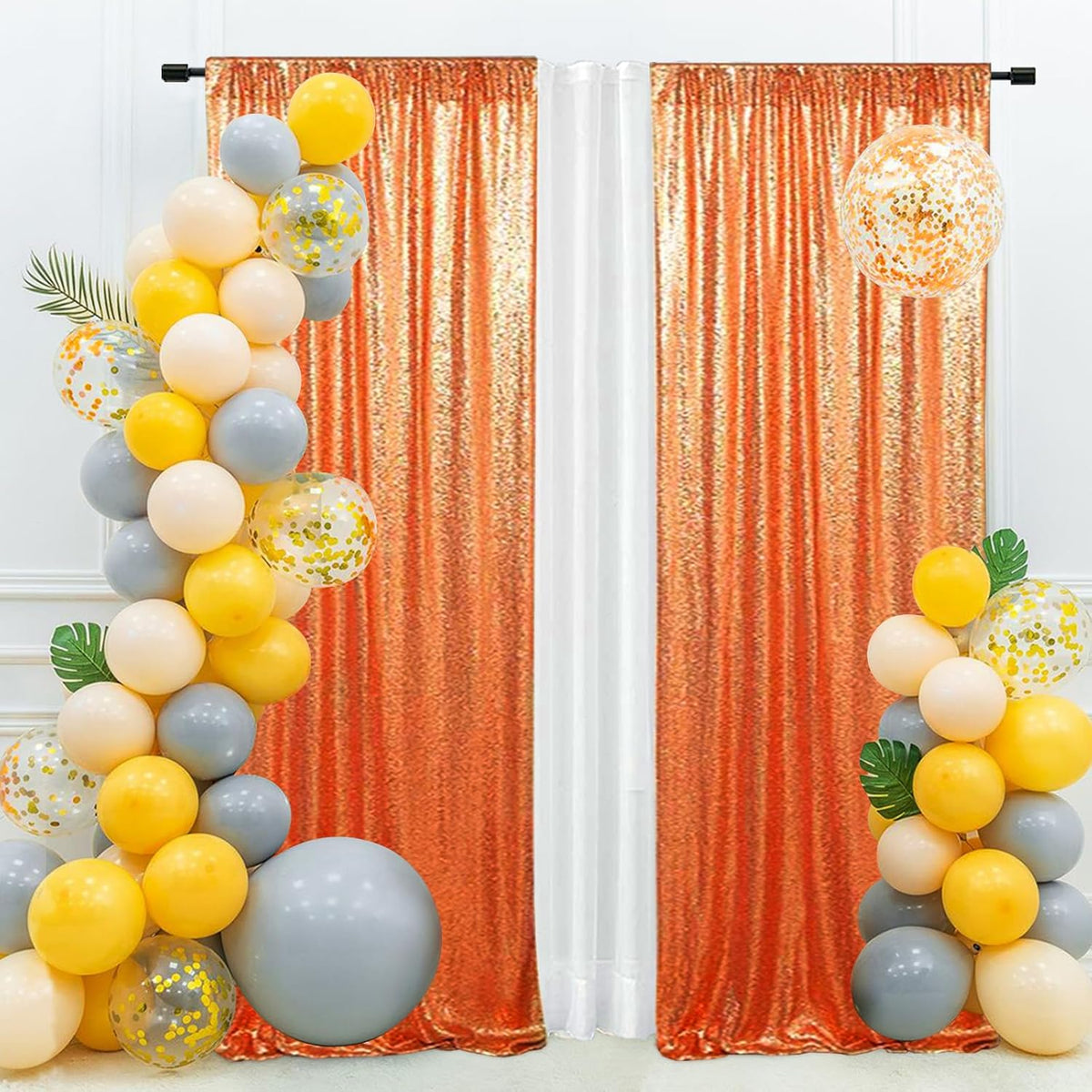 Eternal Beauty Sequin Backdrop Curtains, 2x8 Ft-2 Panels Orange Back Drop for Shimmer Photography