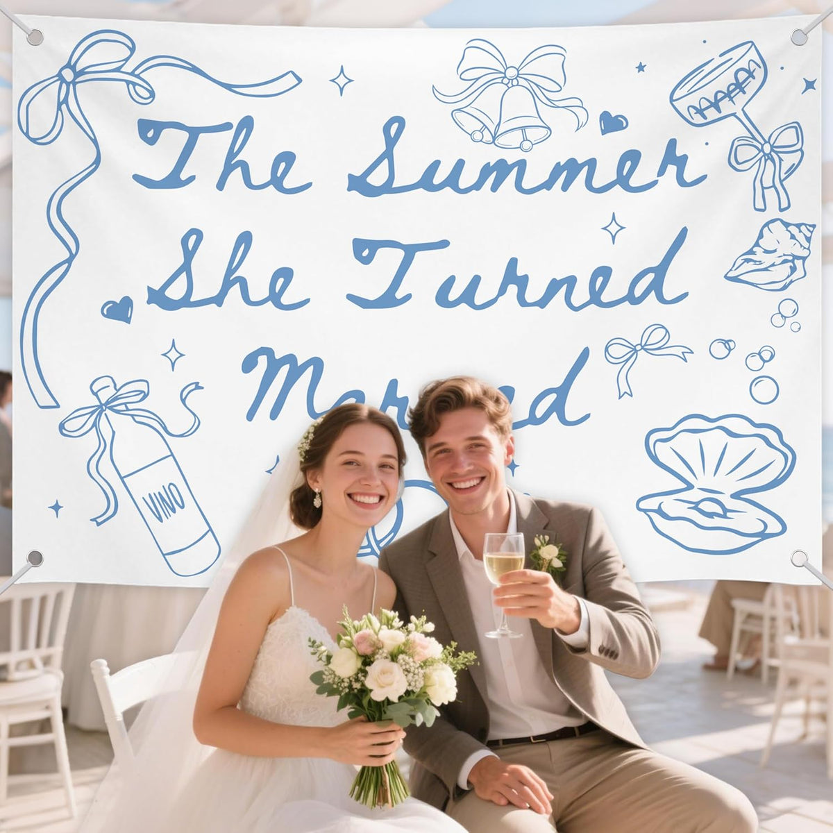 The Summer She Turned Married Backdrop - Beach Wedding Party Decorations - Bridal Shower