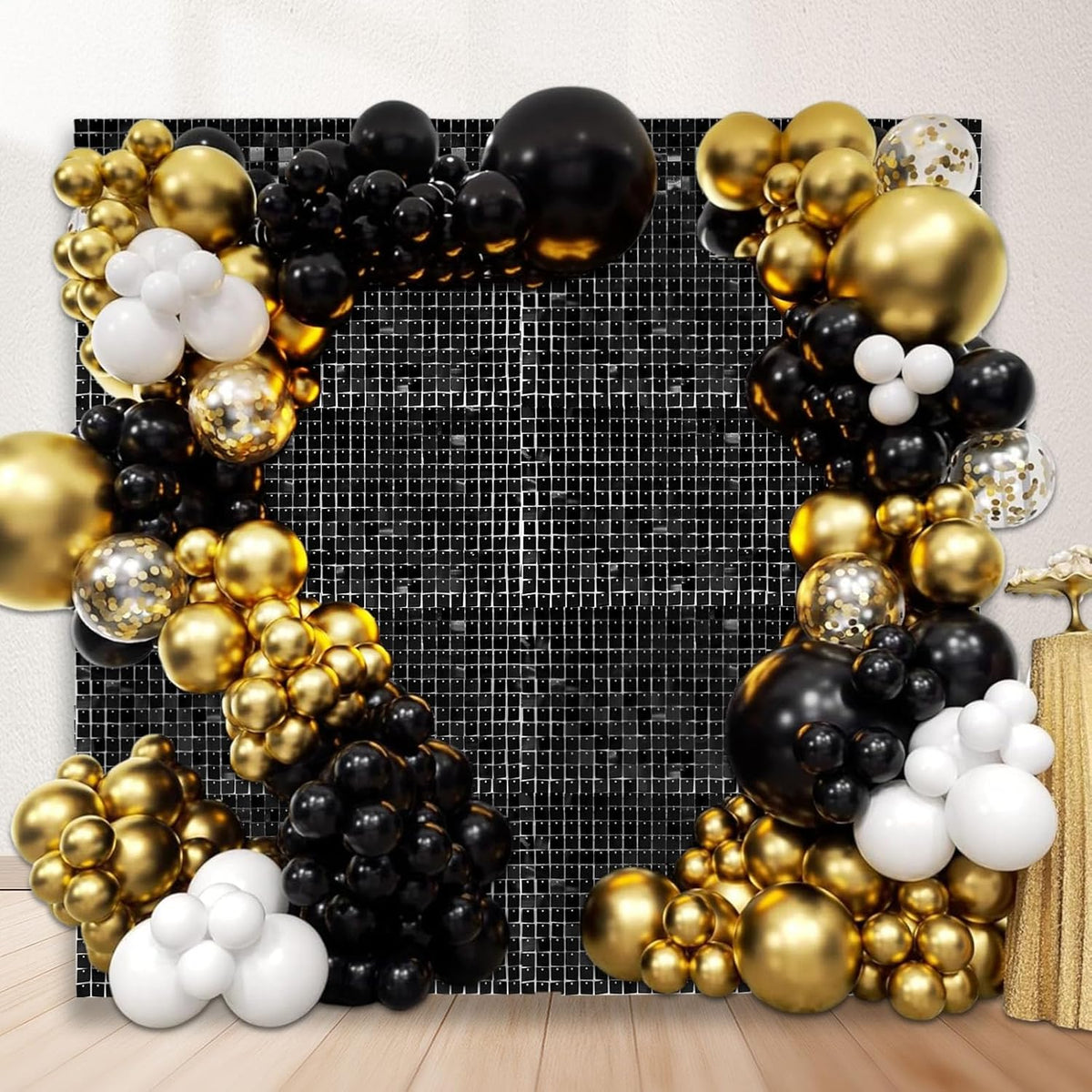 12PCS Black Shimmer Wall Backdrop, Square Sequin Photo Backdrops Panel, Glitter Wall Background for