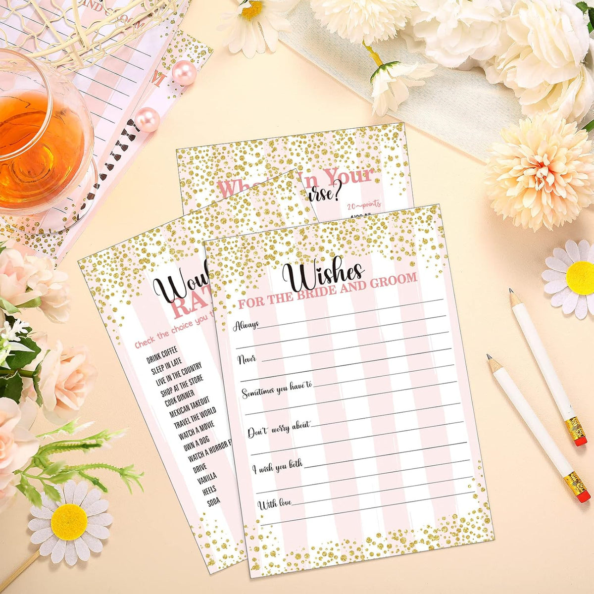Teling 145 Pieces Bridal Shower Game Bridal Shower Favors Set Wedding Games Cards and Pencils for