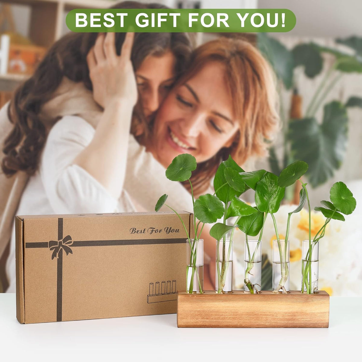 YIBOT Propagation Stations, Plant Terrarium with Wooden Stand, Birthday Gardening Gifts for Women