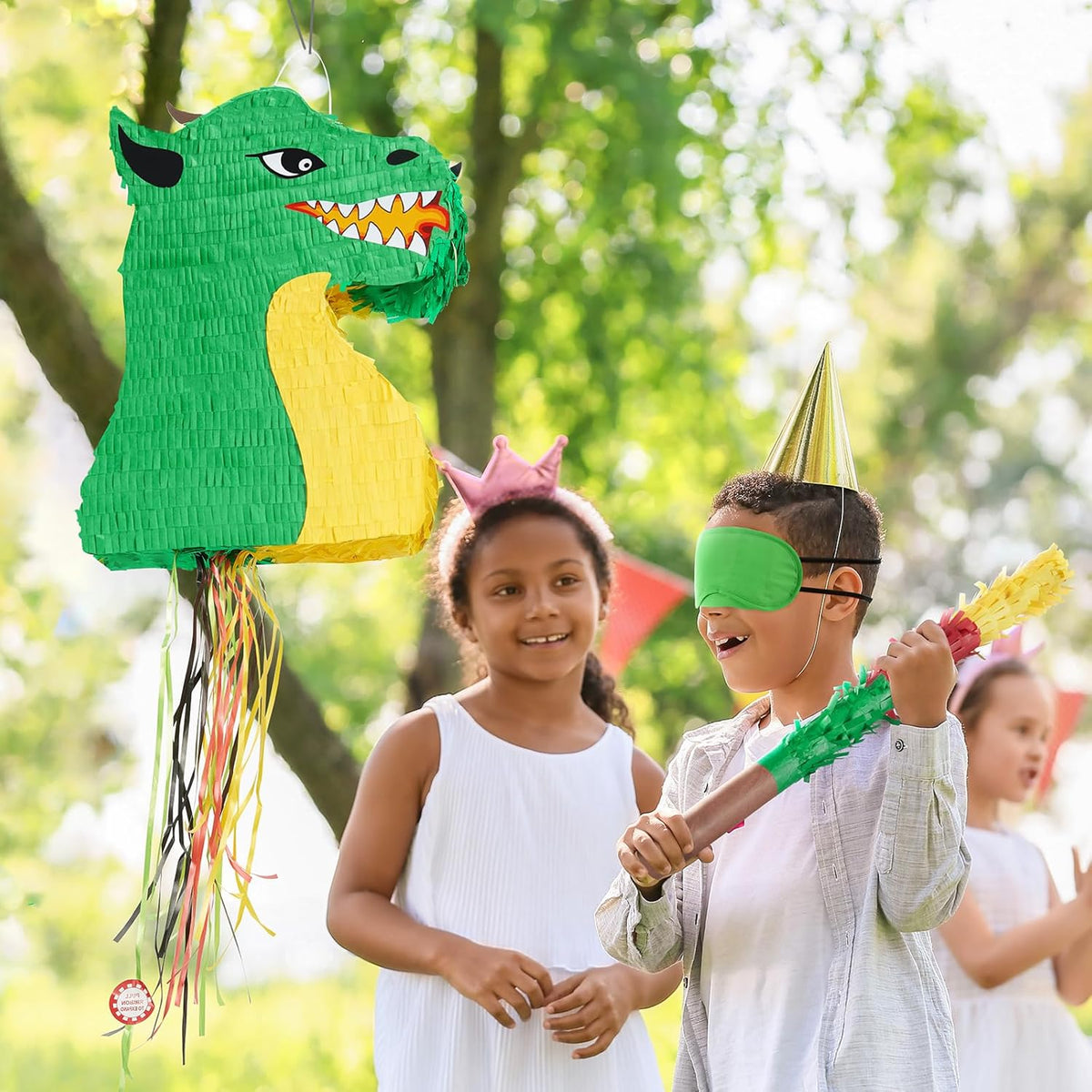 WERNNSAI Foldable Dragon Piñata - Dinosaur Birthday Party Supplies Dino Extendable Piñata Bundle