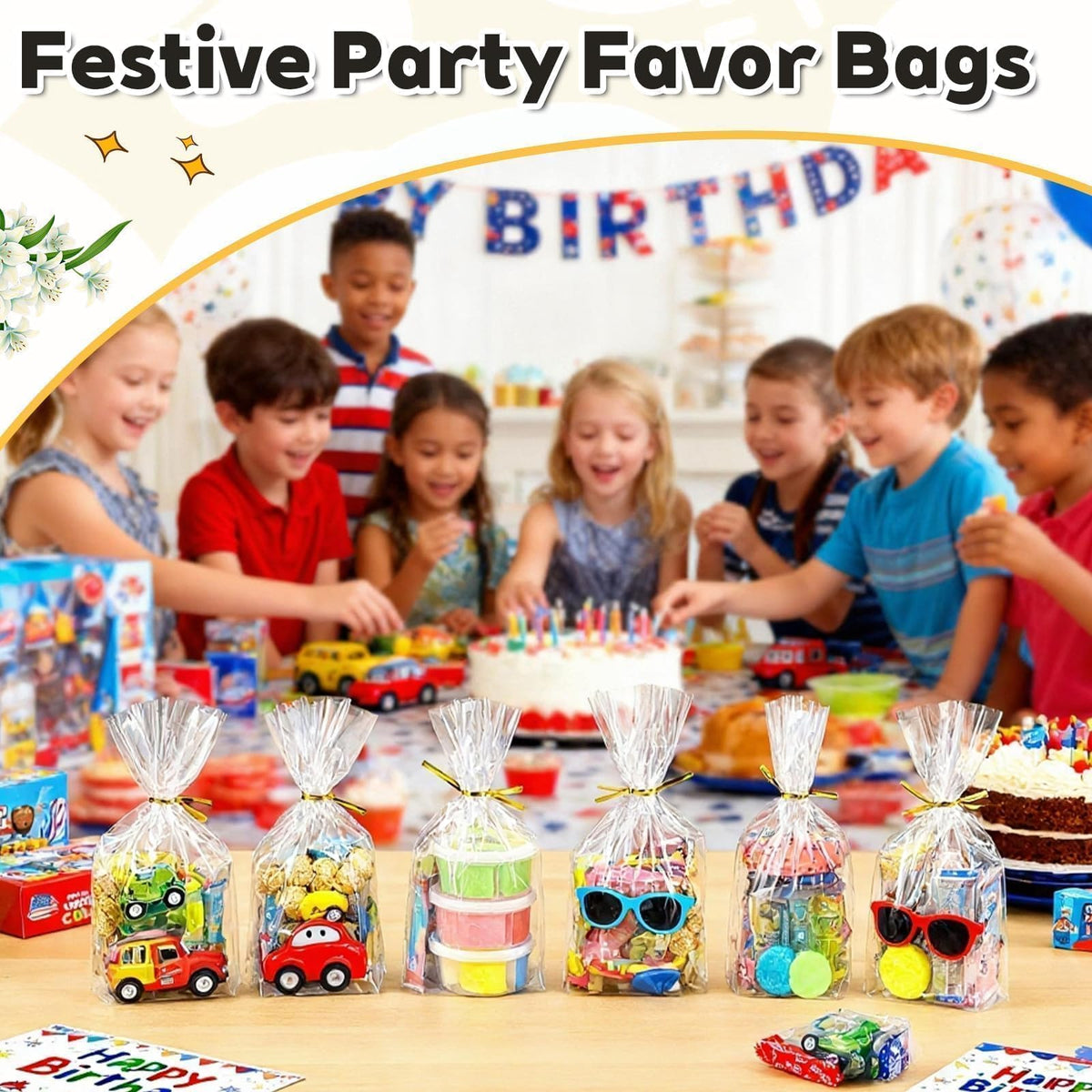 PigPotParty Cellophane Treat Bags 6x9 Inch, 50 Pack, Clear Goodie Bags