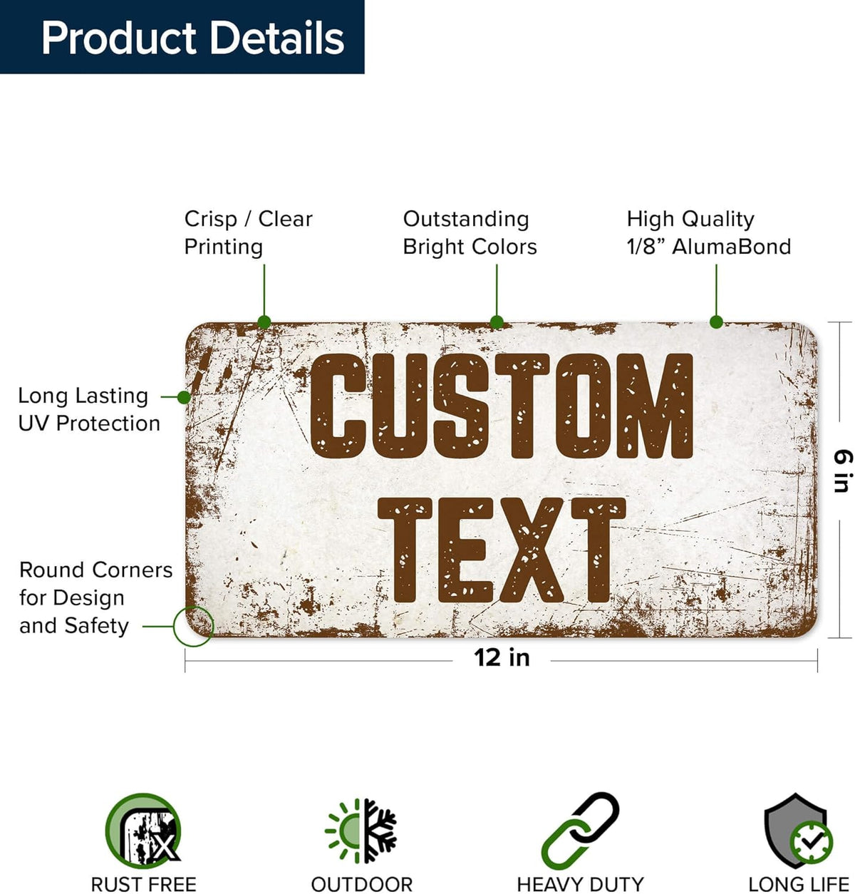 Custom Sign, Custom Street Sign, 11 Font Colors, 13 Font Styles, 4 Hole Options, 22 Sizes, 6x12