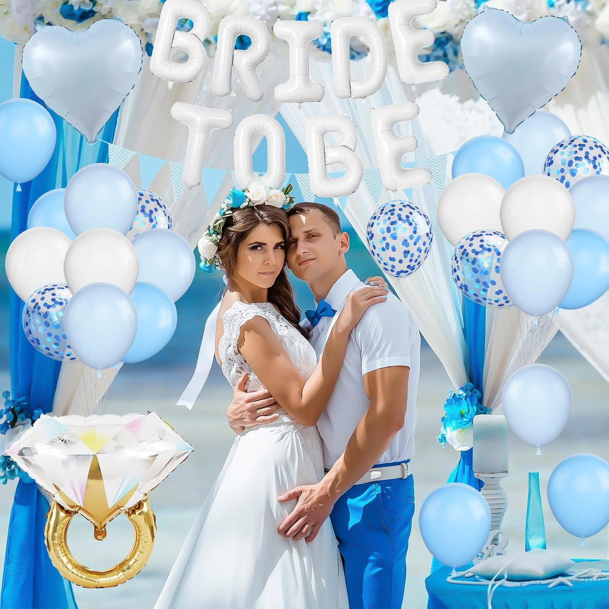Blue White Bachelorette Party Decorations, White Bride To Be Bridal Shower Balloons Decorations