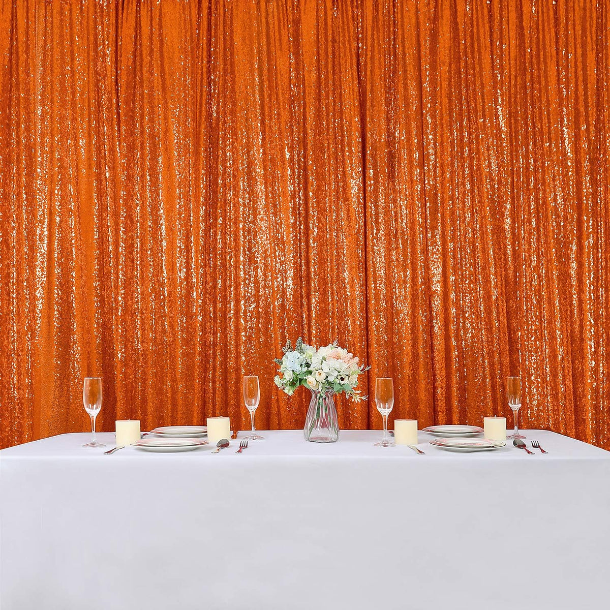 Hahuho Orange Sequin Backdrop Curtain, 4PCS 2FTx8FT Glitter Backdrop Curtain for Parties