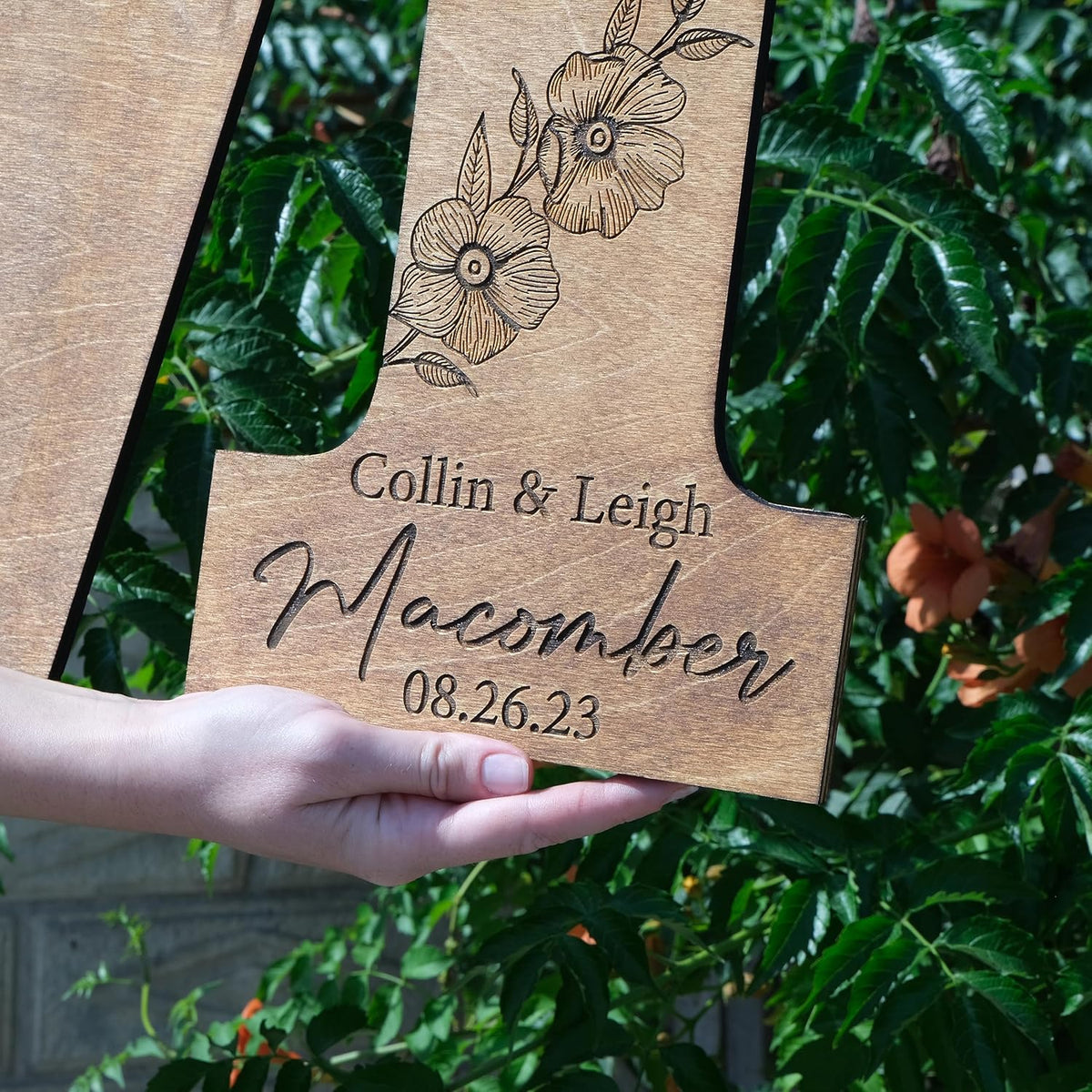 Wedding Guest Book Sign with Pen, Personalized Wooden Letter Monogram, Custom Last Name and Date