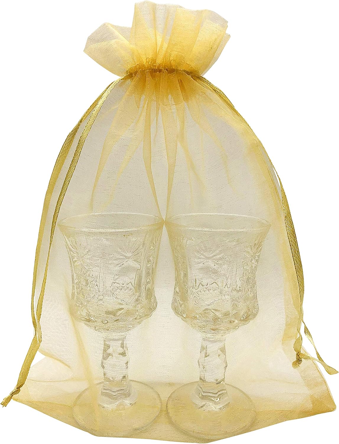 100pcs Gold Organza Gift Bags 6x9 Inch Mesh Drawstring Pouch Jewelry Bags for Wedding, Party