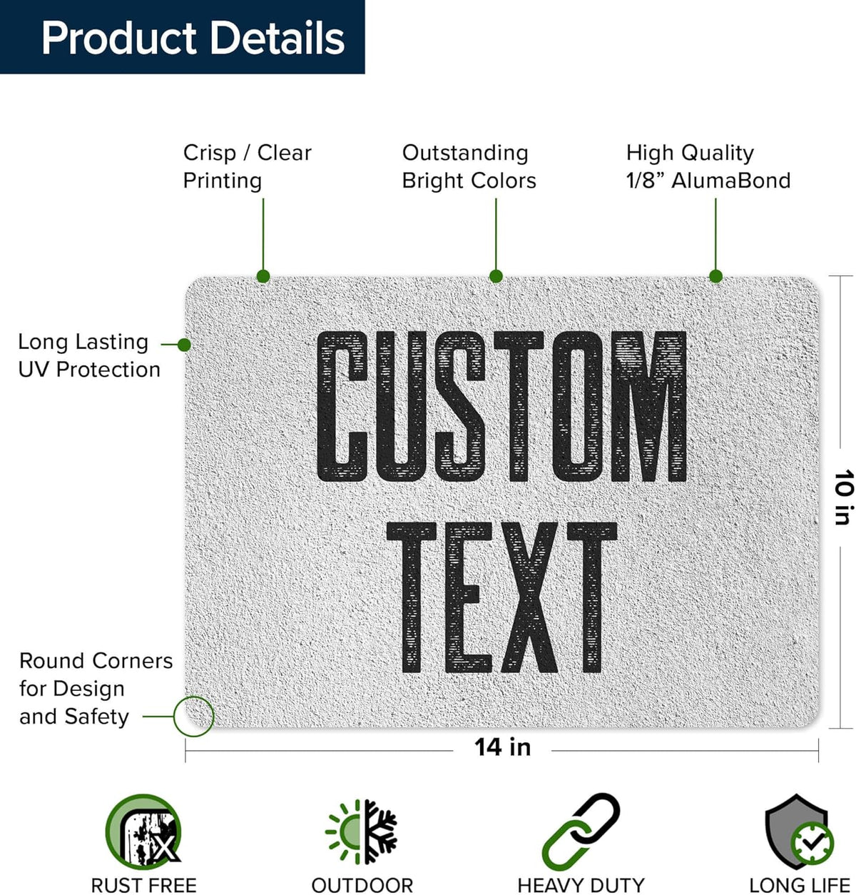 Custom Sign, Custom Street Sign, 11 Font Colors, 13 Font Styles, 4 Hole Options, 22 Sizes, 10x14
