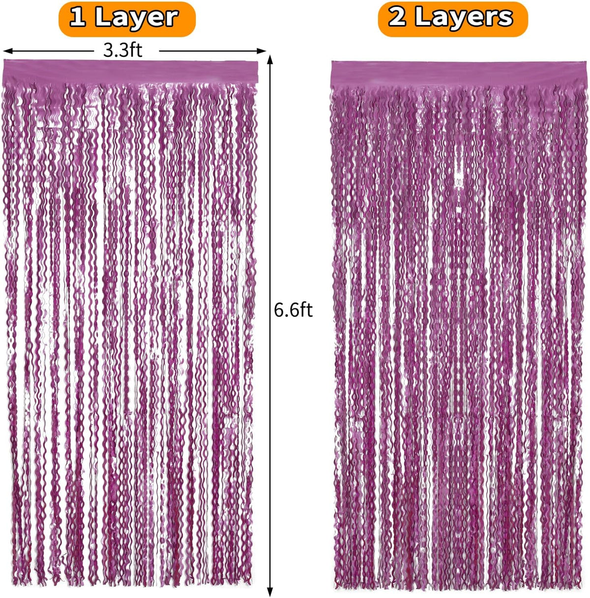 Purple Foil Curtains - 4 Pack 3.3 ft x 6.6 ft Wavy Fringe Curtain Backdrop for Party Photo Booth