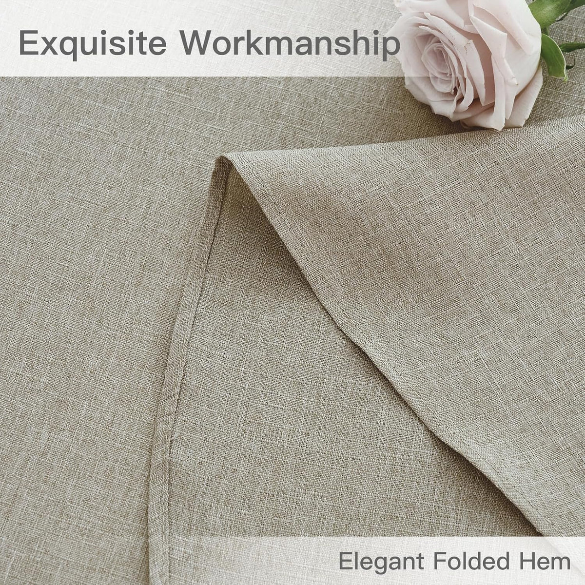maxmill Round Linen Textured Tablecloth Spill-Proof Stainproof Wrinkle Free Washable Fabric Table