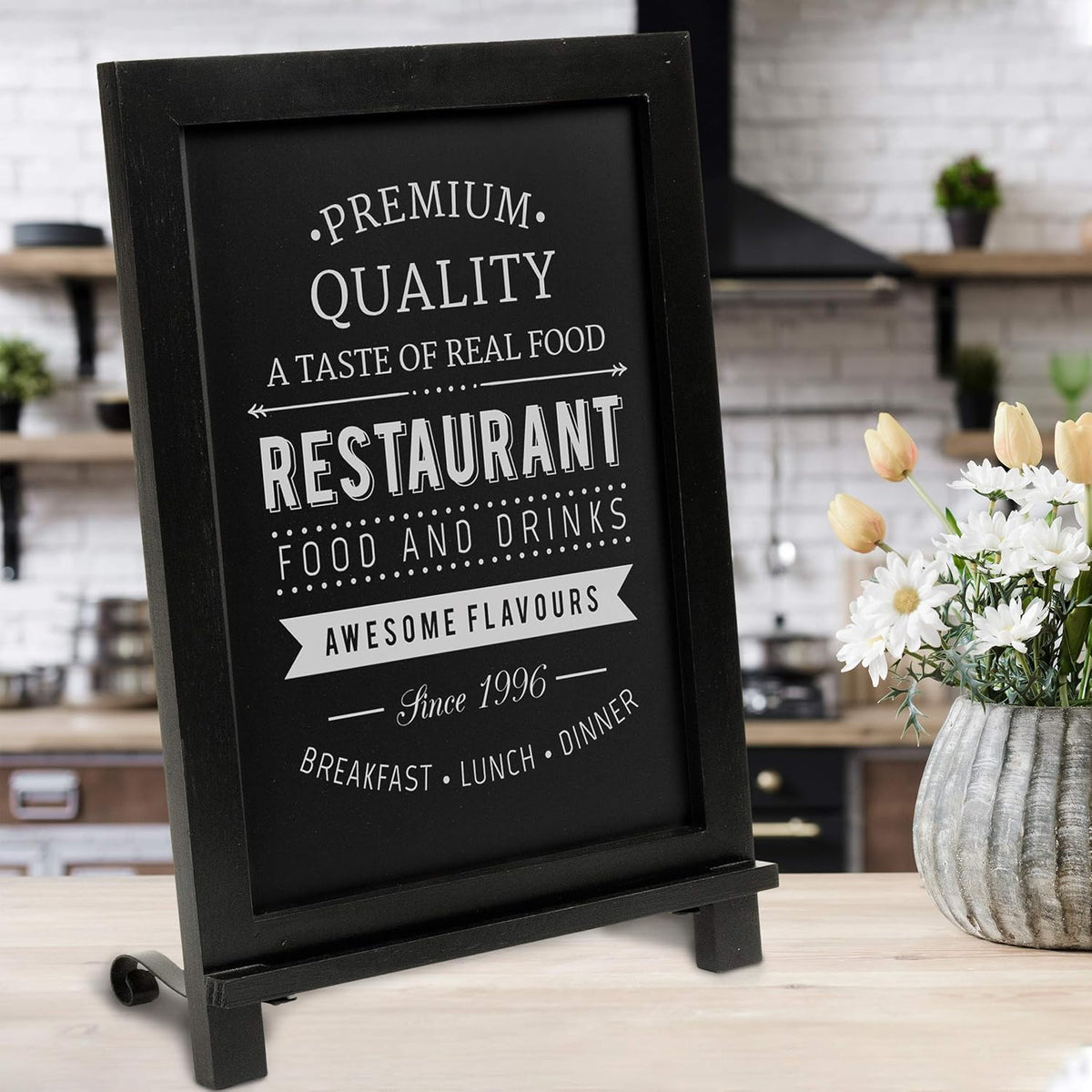 HBCY Creations Rustic Black Wooden Tabletop Chalkboard with Legs/Vintage Wedding Table Sign/Small
