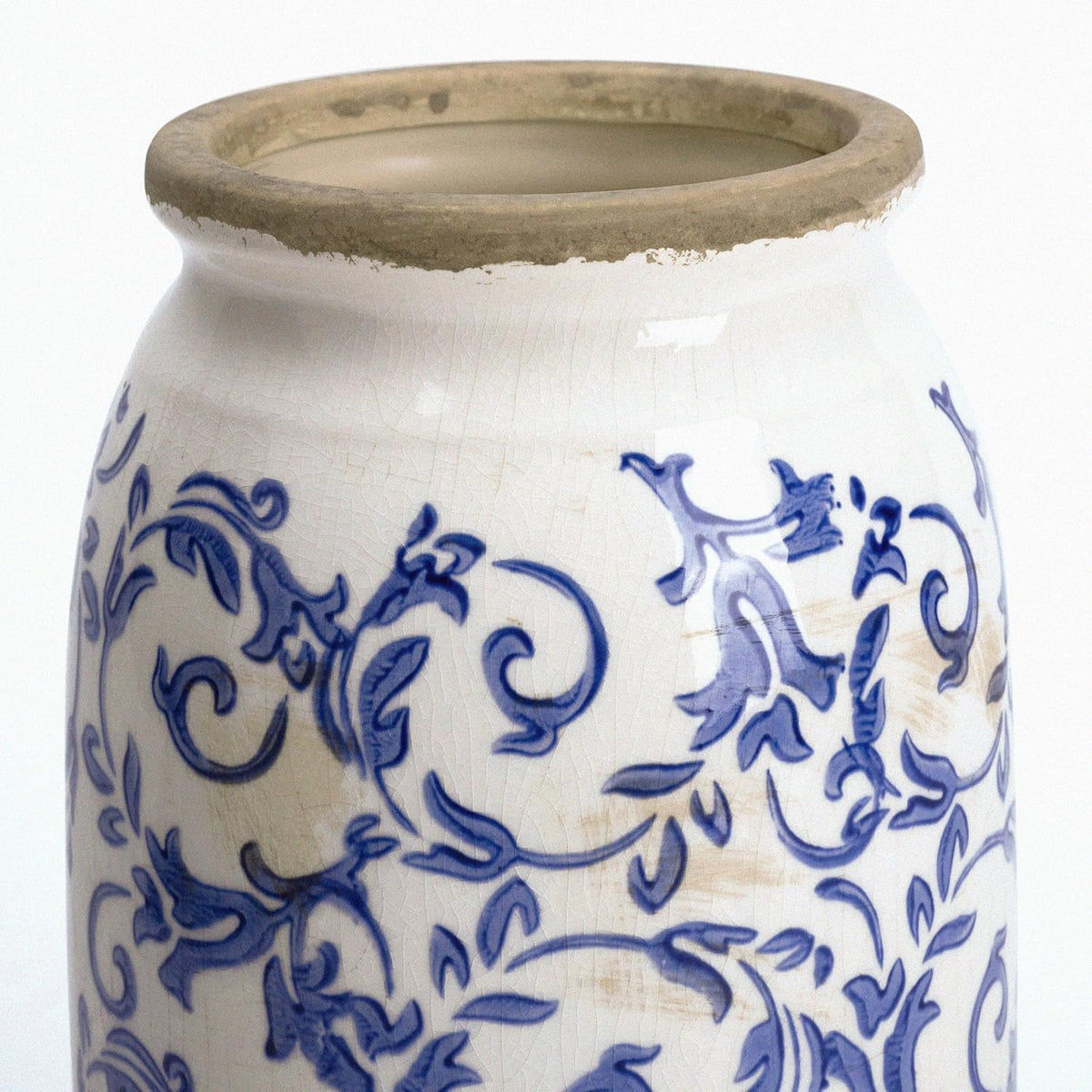 VICTOR & TERESA Rustic Large Blue and White Vase for Home Decor, 10'' Tall Ceramic Vases for