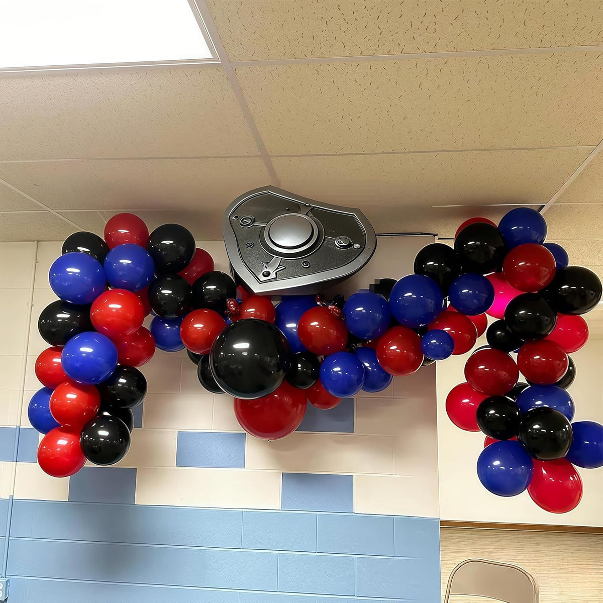 Red Blue Black Balloons, 12 Inch Royal Blue Red Confetti Latex Balloon with Black Helium Balloon