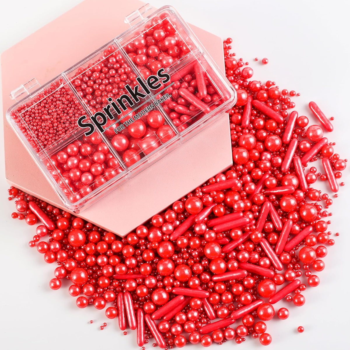 Kasvan Red Mix Sugar Sprinkles - Edible Candy Pearls with 4-Claw Sprinkle Pen,118g/4.16 Oz, Gift