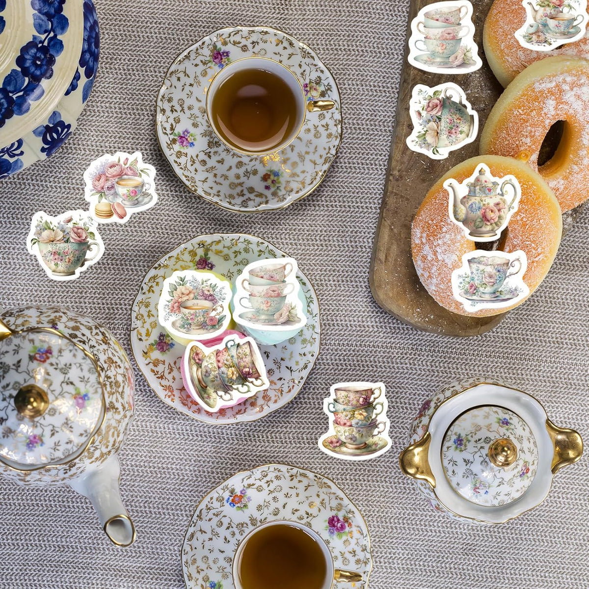 45PCS Edible Tea Party Cupcake Toppers Wafer Paper Teapot Teacup Cupcake Toppers Floral Tea Time