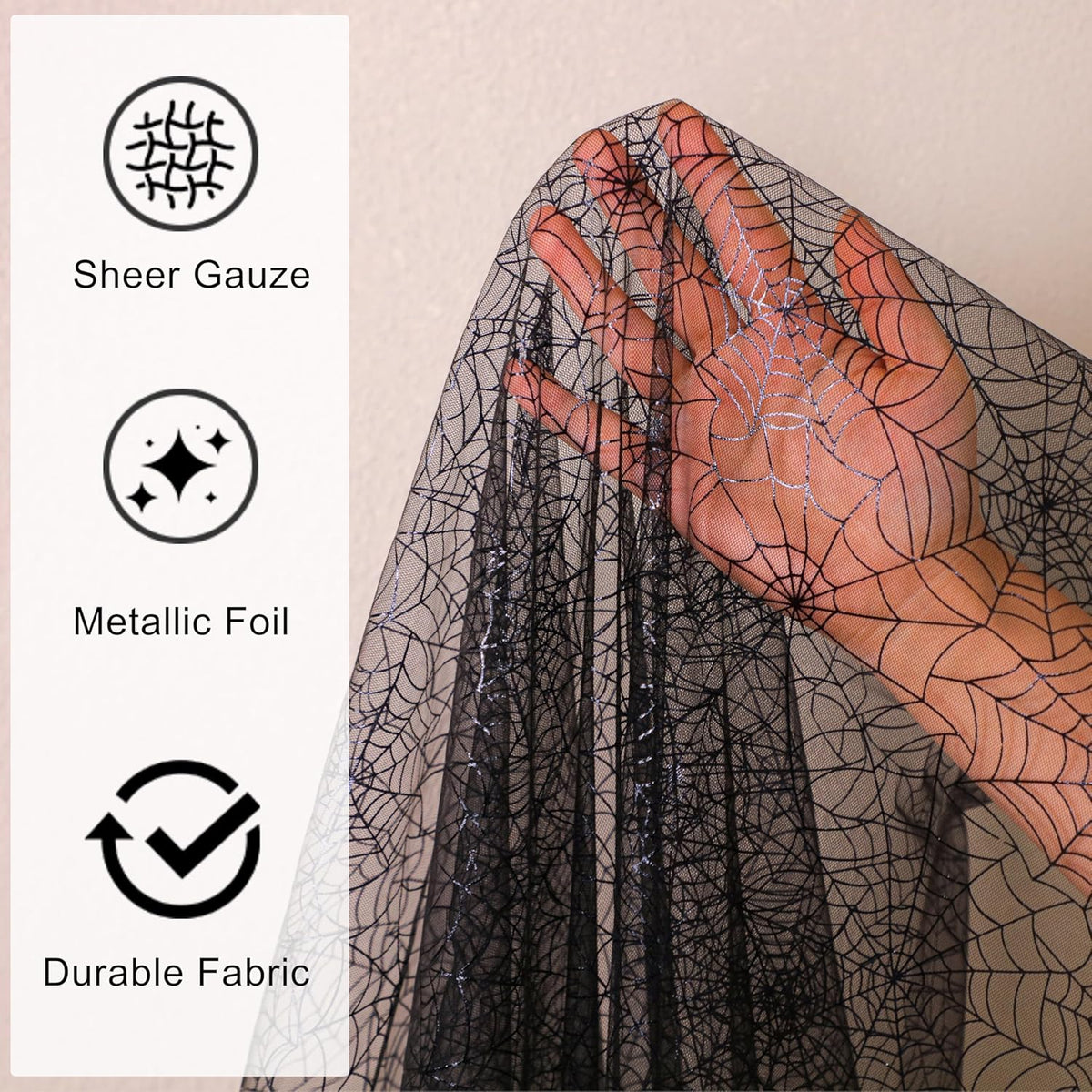 Snowkingdom Halloween Table Runner, 10 FT Black Spider Web Runners Metallic Sequin Sheer Chiffon
