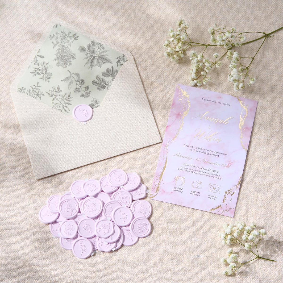 Wax Seal Stickers (60 Pcs, 3 Designs in 1 Pack) Premium Envelope Seal Stickers for Wedding