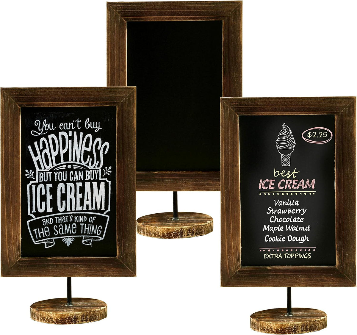 MyGift Set of 3 Tabletop Chalkboard Sign with Burnt Wood Frame and Round Base, Decorative Wedding