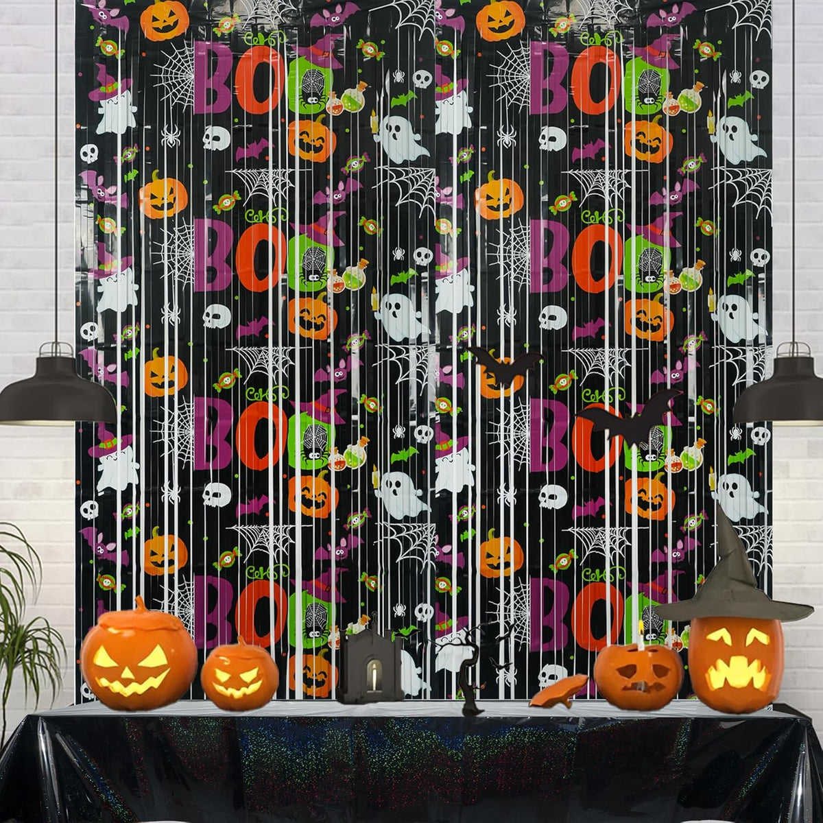 Boo Theme Streamers Party Backdrop - GREATRIL Halloween Decorations Backdrop for Wall Doorway