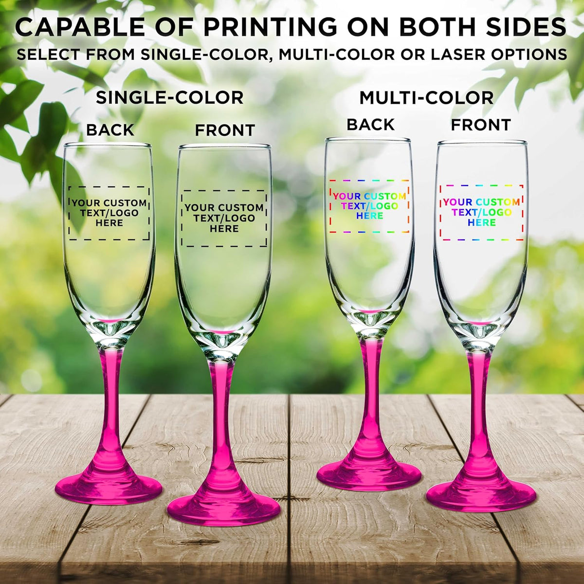DISCOUNT PROMOS Custom Premiere Champagne Flutes 6.25 oz. Set of 100, Personalized Bulk Pack