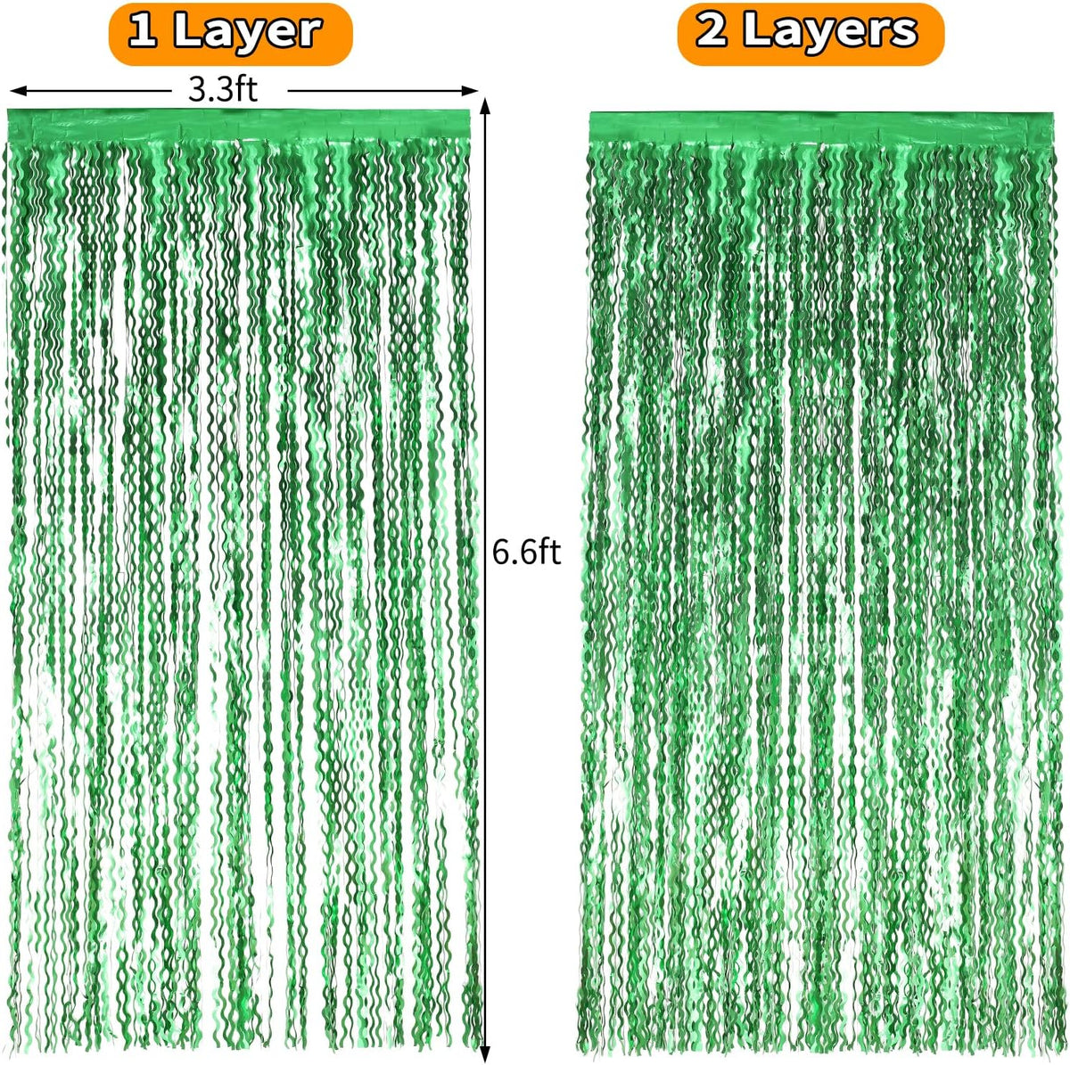 4Pcs Wavy Green Fringe Backdrop -3.3x6.6ft Green Streamer Foil Curtains for Jungle Party