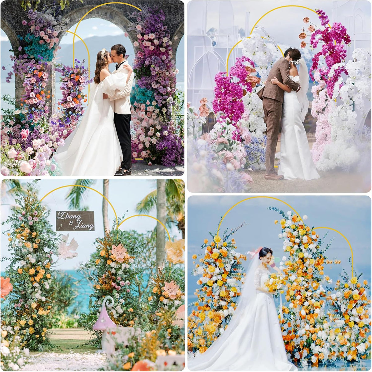 Wokceer Wedding Arch Backdrop Stand 7.2FT, 6FT Gold Metal Arch Stand Set of 2 for Birthday Party