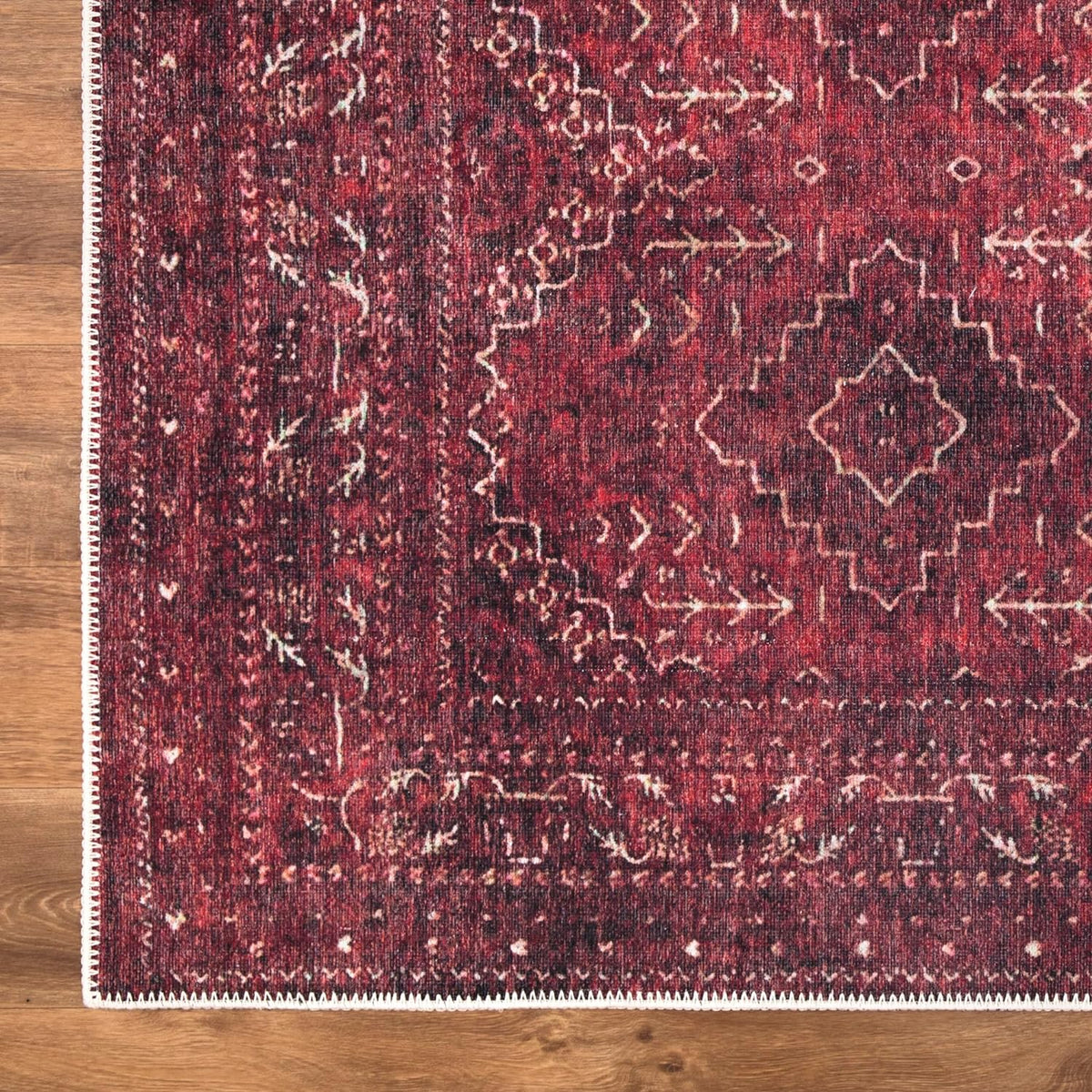Bloom Rugs Washable Non-Slip 10 ft Runner - Dark Red Traditional Bordered Runner for Entryway