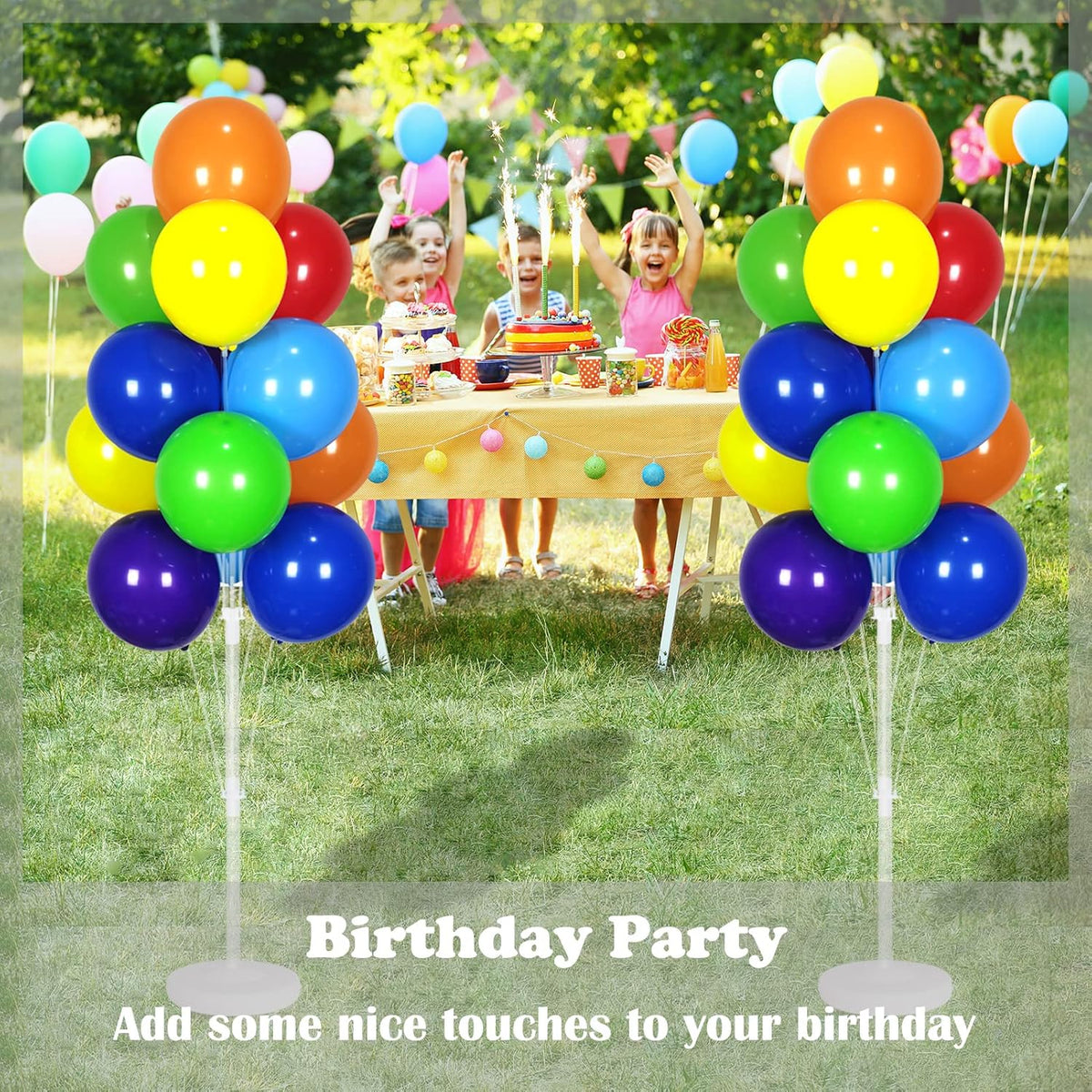 Balloon Column Kit Set of 2 With Assorted Rainbow Balloons Included - Balloon Tower with Stand