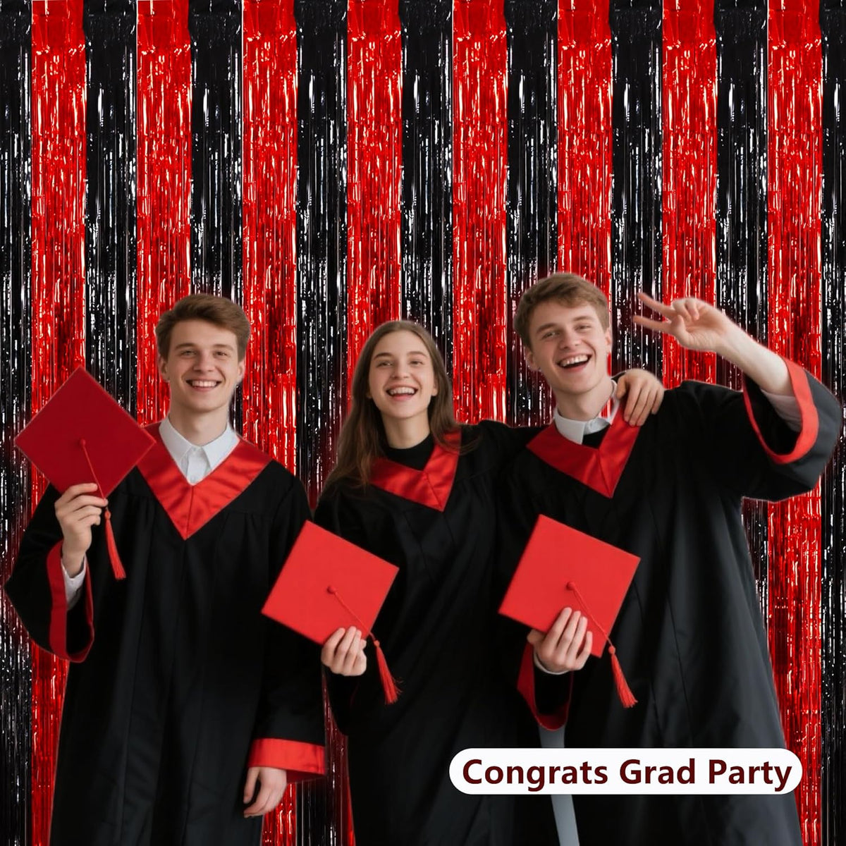 BEISHIDA Red Black Door Streamers Backdrop Foil Fringe Tinsel Party Streamers Curtains Photo