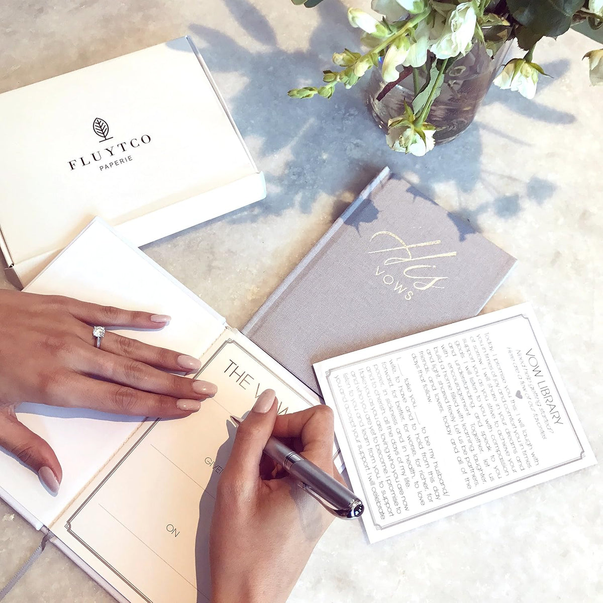FLUYTCO Wedding Vow Book Keepsakes (2 Book Set, His & Hers) Linen Hardcover - Bonus Wedding day