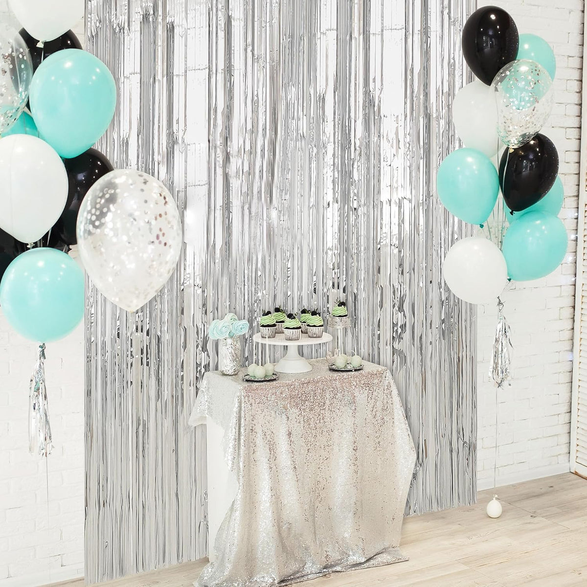 Crosize 3 Pack 3.3 x 9.9 ft Silver Foil Fringe Backdrop Curtain, Streamer Backdrop Curtains