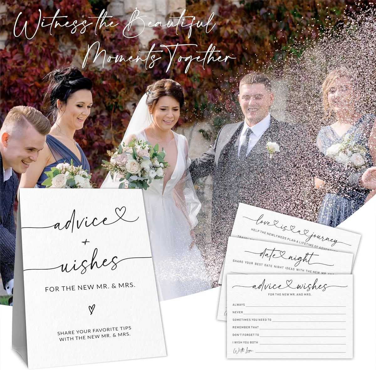Wedding Advice Cards - Wishes For The New Mr & Mrs Wedding Advice Sign -A Standing Sign With 3